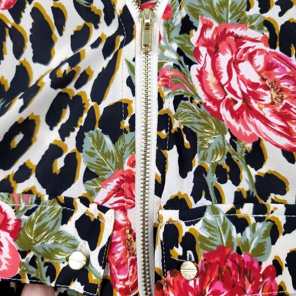 G By Guess Womens Leopard Floral Print Zip-Up Screw Buttons Cuff Blouse Small - Picture 3 of 8